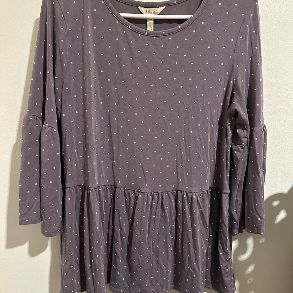 Polka Dot Peplum Top - Gray